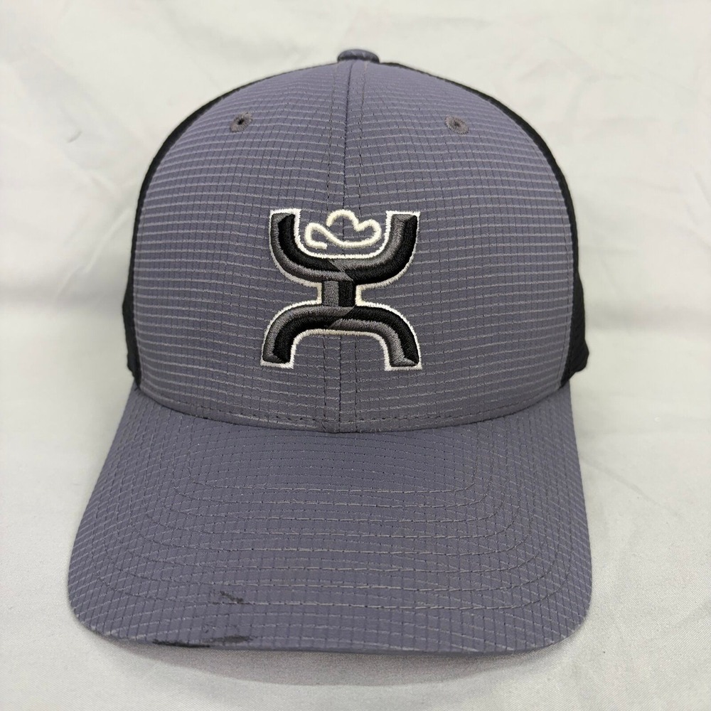 Hooey Flexfit Baseball Hat Mens L-XL Grey Black Textured Logo Cap